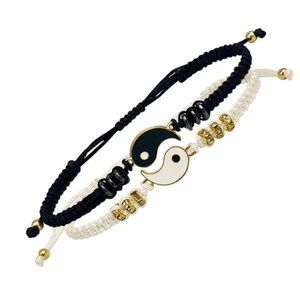 Yin Yang Adjustable Cord Bracelet Set for Bff Friendship Or Relationship